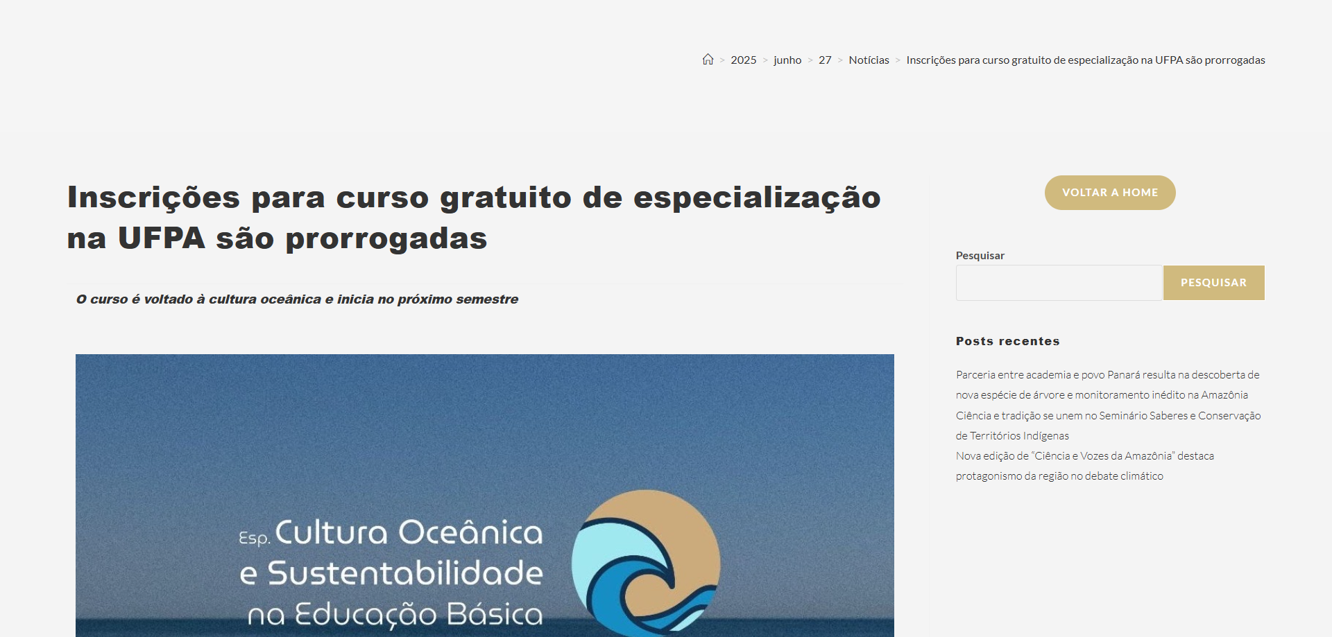 Inscrições para curso gratuito de especialização na UFPA são prorrogadas